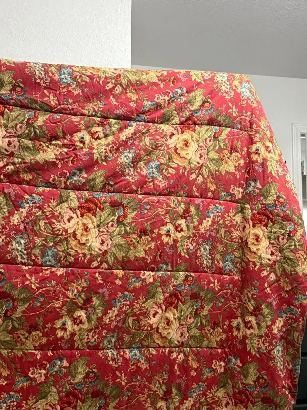Ralph Lauren Chaps SUMMERTON Red Teal Floral Houndstooth Full Comforter